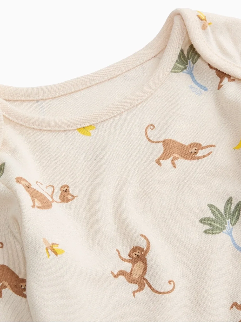 Mori Monkey Print Long-Sleeve One-Piece in Cream Size 6/9 Months
